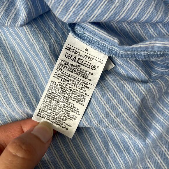 Old Navy Puff Sleeve Striped Henley Shirt Blue Stripe Boho Peasant Size Medium - Picture 11 of 12